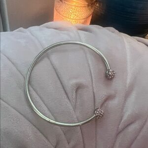Silver Bangle Bracelet with Pink Accents